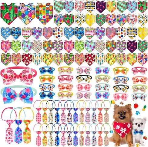 Sanwuta 108 PCS Summer Bandanas Hawaii Bandanas for Dogs Colorful Bow Ties Pet Bowknot Triangle Pet Carflar Bowtie for Spring Holiday Holiday Grooming Colling Association in Kuwait