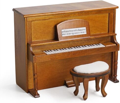 Odoria Dollhouse Upright Piano Miniature: 1/12 Scale Digital Piano with Bench for Figures Model - Mini Vintage Musical Instruments Wood Retro Antique Brown in Saudi Arabia