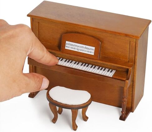Odoria Dollhouse Upright Piano Miniature: 1/12 Scale Digital Piano with Bench for Figures Model - Mini Vintage Musical Instruments Wood Retro Antique Brown in Saudi Arabia