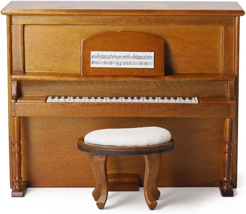 Odoria Dollhouse Upright Piano Miniature: 1/12 Scale Digital Piano with Bench for Figures Model - Mini Vintage Musical Instruments Wood Retro Antique Brown in Saudi Arabia