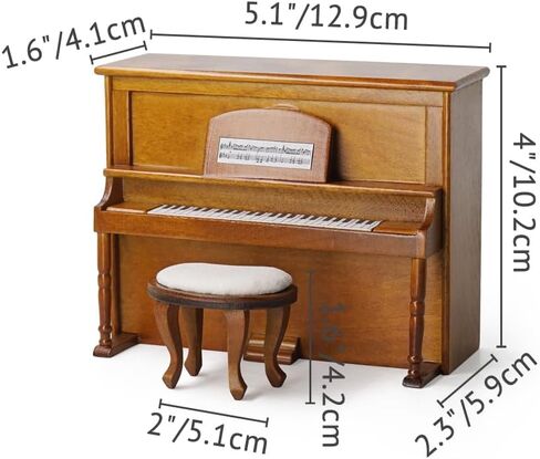Odoria Dollhouse Upright Piano Miniature: 1/12 Scale Digital Piano with Bench for Figures Model - Mini Vintage Musical Instruments Wood Retro Antique Brown in Saudi Arabia