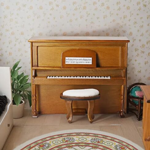 Odoria Dollhouse Upright Piano Miniature: 1/12 Scale Digital Piano with Bench for Figures Model - Mini Vintage Musical Instruments Wood Retro Antique Brown in Saudi Arabia
