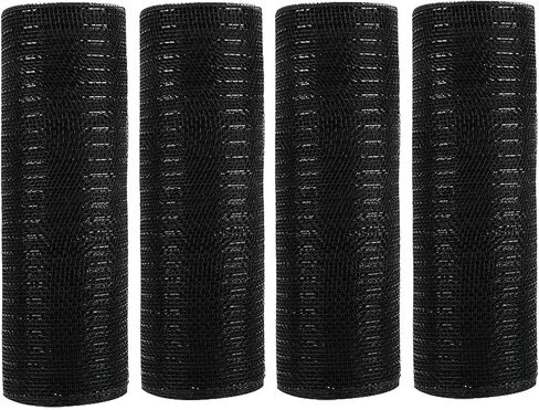 4 Rolls Black Deco Mesh Ribbon for Wreath Making Supplies, 10Inch x 30Ft Metallic Burlap Mesh Halloween Deco Mesh Rolls for Thanksgiving Halloween DIY Crafts Wreaths Swags Decorating in Saudi Arabia