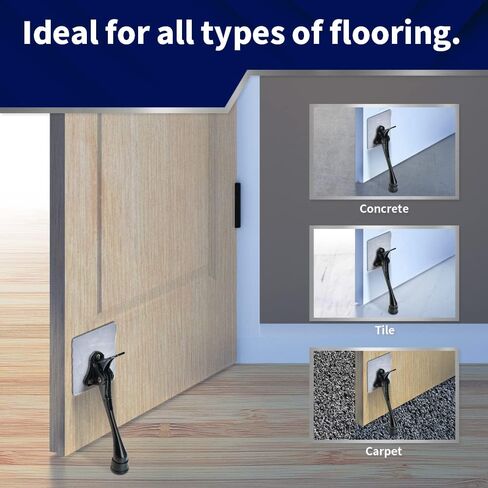 HOME&I Adhesive Kick Down Door Stopper,No Drilling Large Self Adhesive Plate,Height-Adjustable Rubber Foot (Black, 6 Inch x 1 Pack) in Saudi Arabia