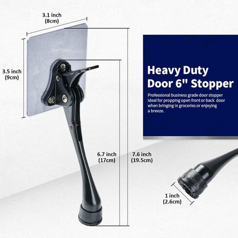HOME&I Adhesive Kick Down Door Stopper,No Drilling Large Self Adhesive Plate,Height-Adjustable Rubber Foot (Black, 6 Inch x 1 Pack) in Saudi Arabia