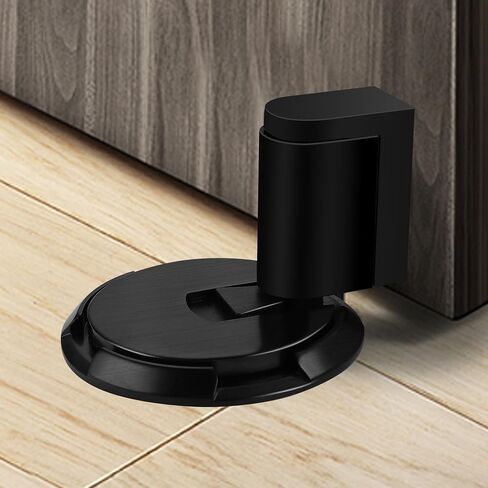 Windproof Door Stopper, Mechanical Heavy Duty Adjustable Height Door Catch Holder, Keep Door Open, No Drilling or Screw Mounting with Adhesive Pads & Screws, 1Pack, Black in Saudi Arabia
