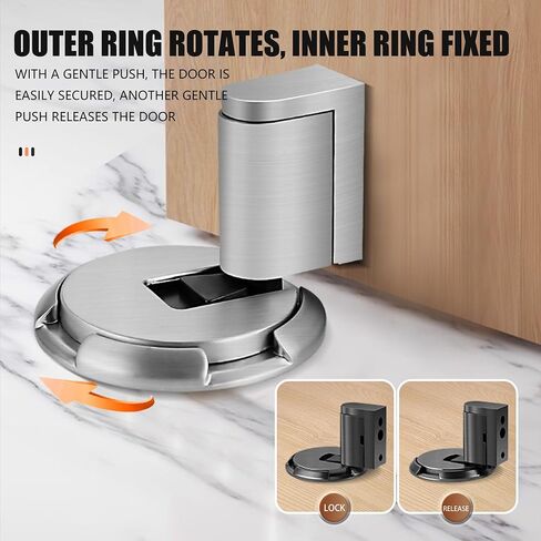 Windproof Door Stopper, Mechanical Heavy Duty Adjustable Height Door Catch Holder, Keep Door Open, No Drilling or Screw Mounting with Adhesive Pads & Screws, 1Pack, Black in Saudi Arabia