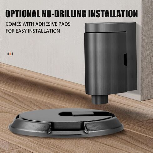 Windproof Door Stopper, Mechanical Heavy Duty Adjustable Height Door Catch Holder, Keep Door Open, No Drilling or Screw Mounting with Adhesive Pads & Screws, 1Pack, Black in Saudi Arabia
