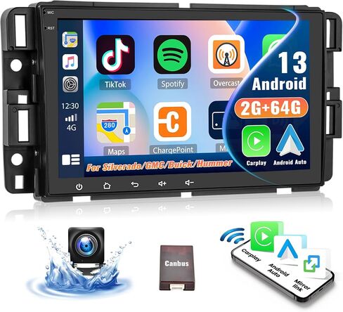 راديو ستيريو للسيارة Android 13 لسيارة شيفروليه تشيفي جي إم سي سيلفرادو تاهو سييرا يوكون CarPlay Android Auto 8 بوصة شاشة تعمل باللمس بلوتوث نظام تحديد المواقع والملاحة HiFi Audio FM/RDS WiFi SWC + كاميرا احتياطية in Saudi Arabia