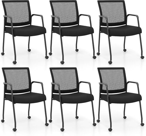 Tangkula Set of 2 Rolling Conference Room Chairs, Office Guest Chairs with Integrated Armrests, Mesh Back & Cushioned Seat, Waiting Room Chairs for Office, School, Lobby in Saudi Arabia