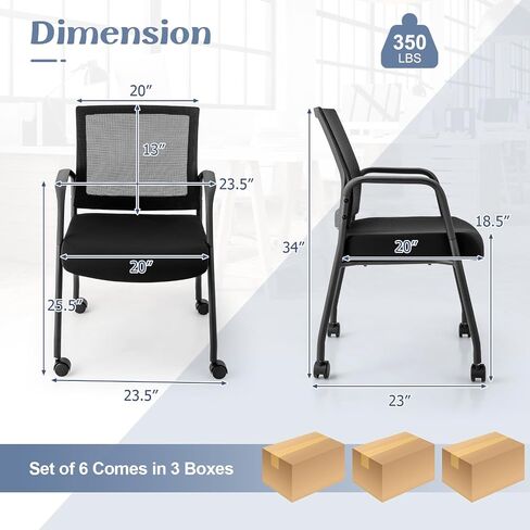 Tangkula Set of 2 Rolling Conference Room Chairs, Office Guest Chairs with Integrated Armrests, Mesh Back & Cushioned Seat, Waiting Room Chairs for Office, School, Lobby in Saudi Arabia