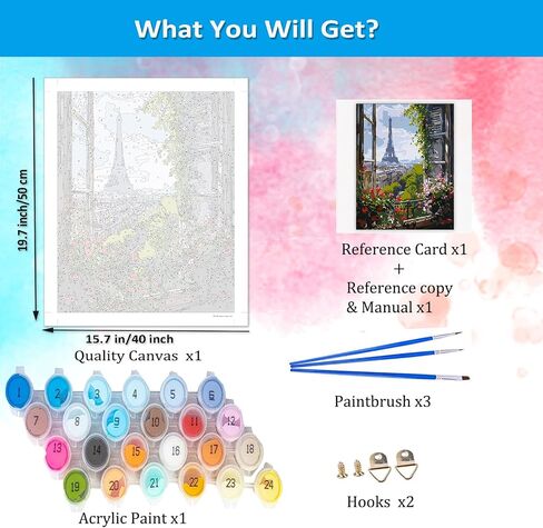 Artunion Paris Window View Paint by Numbers kit for البالغين ، طلاء مدينة إيفل من قبل مجموعات الأرقام ، الطلاء الاكريليك DIY بأرقام أرقام على Canvas Arts Craft for Home Wall Decor in Kuwait