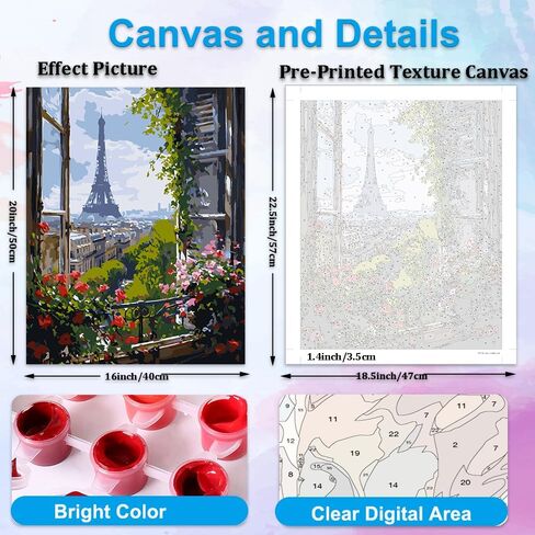 Artunion Paris Window View Paint by Numbers kit for البالغين ، طلاء مدينة إيفل من قبل مجموعات الأرقام ، الطلاء الاكريليك DIY بأرقام أرقام على Canvas Arts Craft for Home Wall Decor in Kuwait