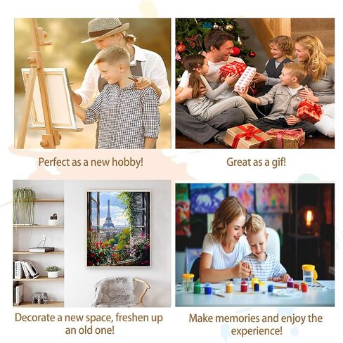 Artunion Paris Window View Paint by Numbers kit for البالغين ، طلاء مدينة إيفل من قبل مجموعات الأرقام ، الطلاء الاكريليك DIY بأرقام أرقام على Canvas Arts Craft for Home Wall Decor in Kuwait