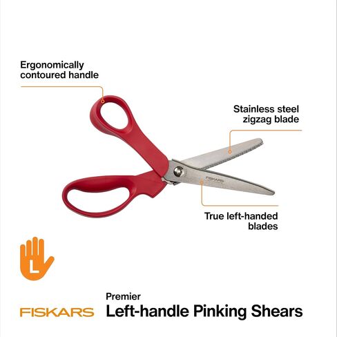 Fiskars 8" Premier Left-Handed Pinking Shears, Precision Stainless Steel Blades for Zigzag Cutting, Ergonomic Handle for Comfort in Saudi Arabia