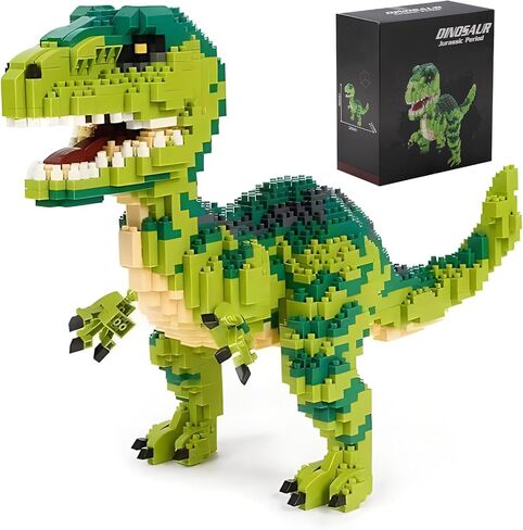 Dinosaur Tyrannosaurus Rex Building Builds Velociraptor Decor Micro Mini Blocks Toy Birthday for 6+ أطفال من البالغين 1457 قطعة in Kuwait