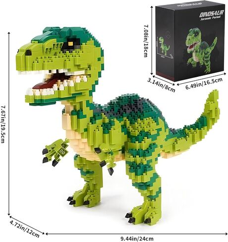 Dinosaur Tyrannosaurus Rex Building Builds Velociraptor Decor Micro Mini Blocks Toy Birthday for 6+ أطفال من البالغين 1457 قطعة in Kuwait