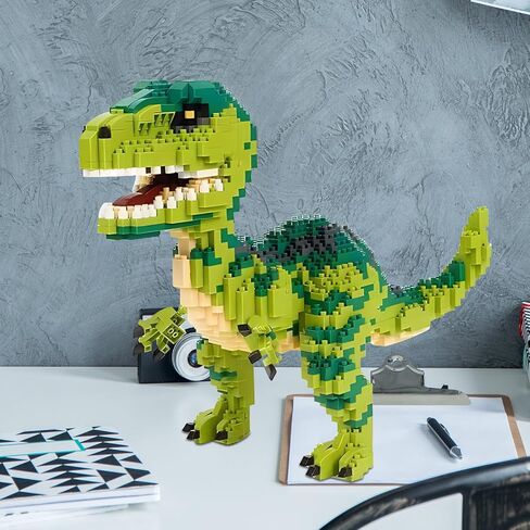 Dinosaur Tyrannosaurus Rex Building Builds Velociraptor Decor Micro Mini Blocks Toy Birthday for 6+ أطفال من البالغين 1457 قطعة in Kuwait