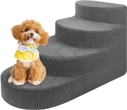 Dog Stairs for Small Dogs, Foam Steps for Small Dogs & Cats, 4 Steps Dog Ramp for High Beds, Couch, Window, Sofa, Pet Stairs with Removable Washable Cover, Non-Slip Sturdy Pet Steps, Gray in Kuwait