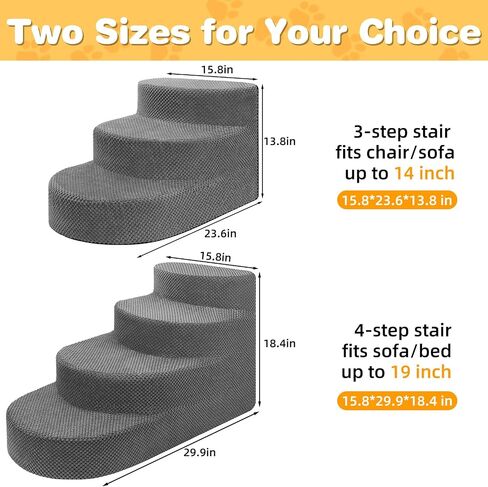 Dog Stairs for Small Dogs, Foam Steps for Small Dogs & Cats, 4 Steps Dog Ramp for High Beds, Couch, Window, Sofa, Pet Stairs with Removable Washable Cover, Non-Slip Sturdy Pet Steps, Gray in Kuwait