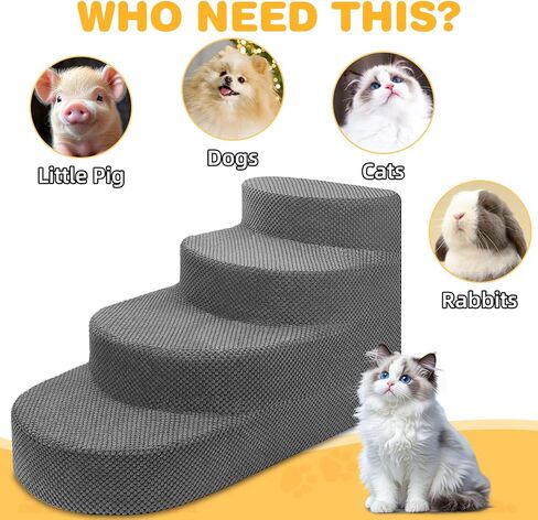 Dog Stairs for Small Dogs, Foam Steps for Small Dogs & Cats, 4 Steps Dog Ramp for High Beds, Couch, Window, Sofa, Pet Stairs with Removable Washable Cover, Non-Slip Sturdy Pet Steps, Gray in Kuwait