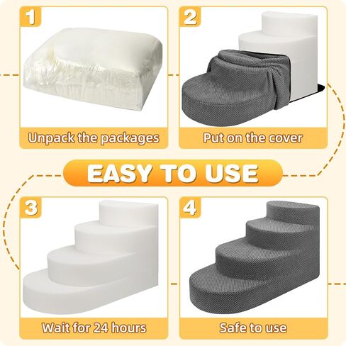 Dog Stairs for Small Dogs, Foam Steps for Small Dogs & Cats, 4 Steps Dog Ramp for High Beds, Couch, Window, Sofa, Pet Stairs with Removable Washable Cover, Non-Slip Sturdy Pet Steps, Gray in Kuwait