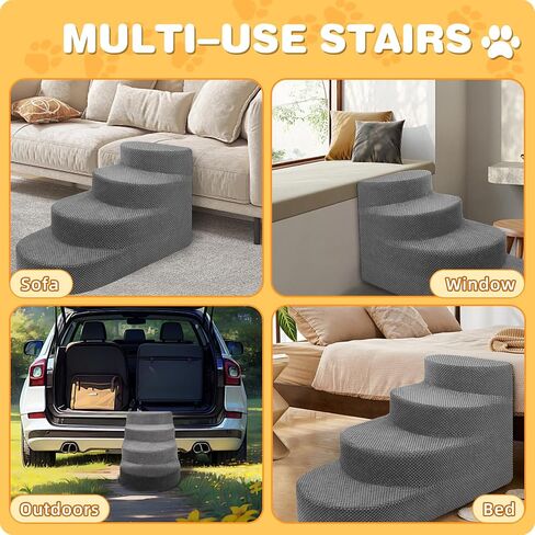 Dog Stairs for Small Dogs, Foam Steps for Small Dogs & Cats, 4 Steps Dog Ramp for High Beds, Couch, Window, Sofa, Pet Stairs with Removable Washable Cover, Non-Slip Sturdy Pet Steps, Gray in Kuwait