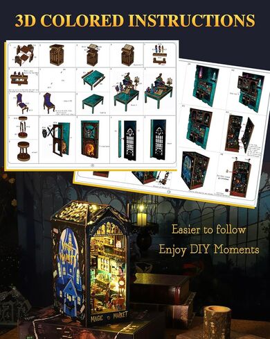 Book Nook Kit Pirate Ship Aden ، DIY Miniature Book Nook Kits للبالغين ، رف الكتب الخشبي ثلاثي الأبعاد ، إدراج مصابيح LED المستشعر ، للرجال المراهقين عائلة in Kuwait