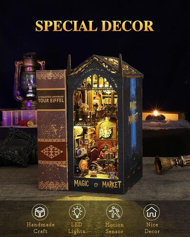 Book Nook Kit Pirate Ship Aden ، DIY Miniature Book Nook Kits للبالغين ، رف الكتب الخشبي ثلاثي الأبعاد ، إدراج مصابيح LED المستشعر ، للرجال المراهقين عائلة in Kuwait