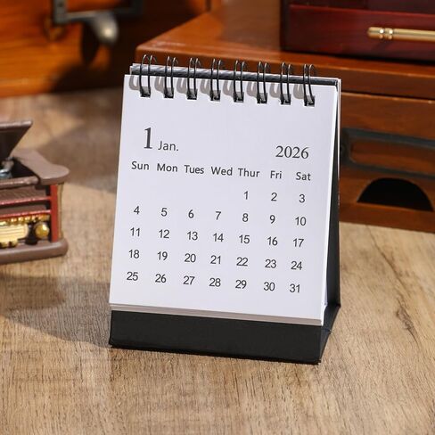 Mini Desk Calendar 2024-2025 - July 2024 until Dec 2025 Small Desktop Calendar Mini Daily Schedule Thick Paper Twin-Wire Binding with Stickers for Home Office School (Black-white) in Kuwait