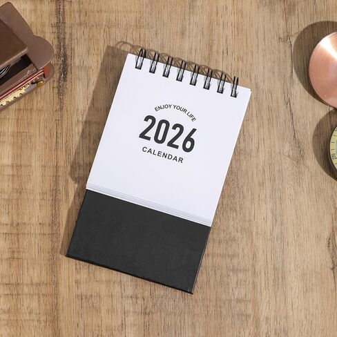 Mini Desk Calendar 2024-2025 - July 2024 until Dec 2025 Small Desktop Calendar Mini Daily Schedule Thick Paper Twin-Wire Binding with Stickers for Home Office School (Black-white) in Kuwait