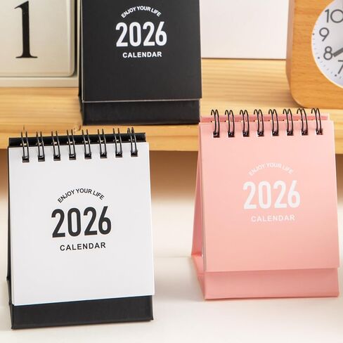Mini Desk Calendar 2024-2025 - July 2024 until Dec 2025 Small Desktop Calendar Mini Daily Schedule Thick Paper Twin-Wire Binding with Stickers for Home Office School (Black-white) in Kuwait