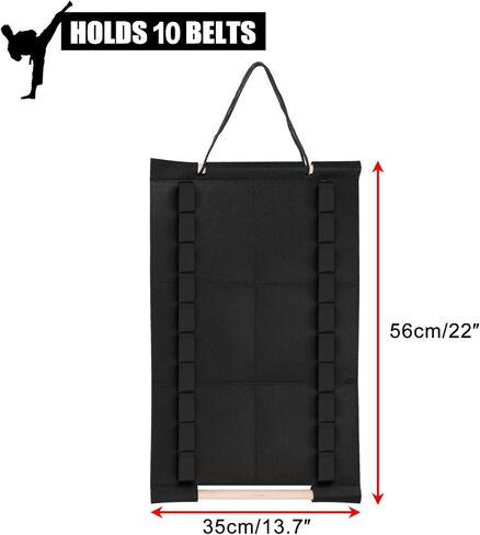 JUXYES Wall Hanging Martial Arts Belts Organizer for 12 Belts, Portable Karate Belt Display Holder with Medals Hanging Stick, Lightweight Hanging Taekwondo Belt Display Holder for Martial Arts Learner in Kuwait