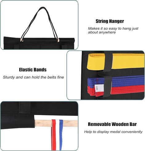 JUXYES Wall Hanging Martial Arts Belts Organizer for 12 Belts, Portable Karate Belt Display Holder with Medals Hanging Stick, Lightweight Hanging Taekwondo Belt Display Holder for Martial Arts Learner in Kuwait