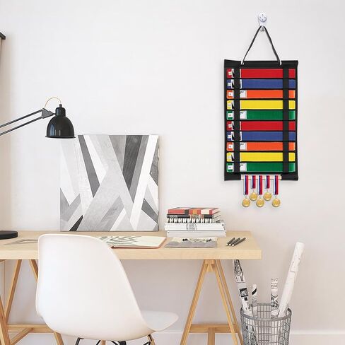 JUXYES Wall Hanging Martial Arts Belts Organizer for 12 Belts, Portable Karate Belt Display Holder with Medals Hanging Stick, Lightweight Hanging Taekwondo Belt Display Holder for Martial Arts Learner in Kuwait