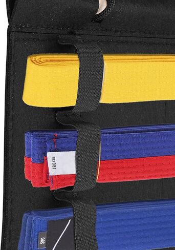 JUXYES Wall Hanging Martial Arts Belts Organizer for 12 Belts, Portable Karate Belt Display Holder with Medals Hanging Stick, Lightweight Hanging Taekwondo Belt Display Holder for Martial Arts Learner in Kuwait