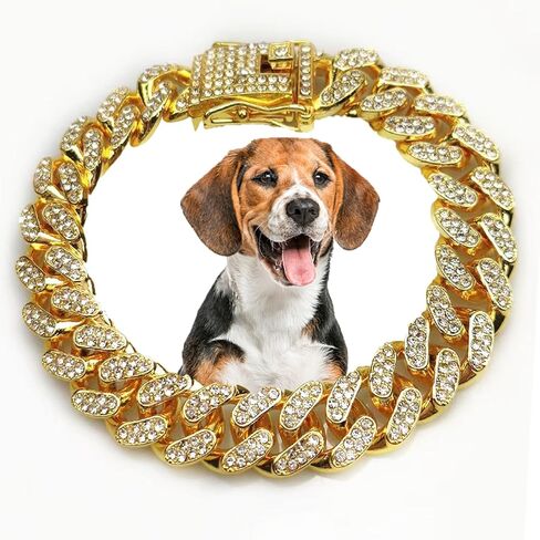 Cuban Link Dog Collar Rose Gold Crystal Studded Luxury Metal Chain Collar with Secure Buckle, Adjustable Jewelry Pet Necklace for Small, Medium, Large Dogs Cats (Rose Gold, 10 Inch) in Saudi Arabia
