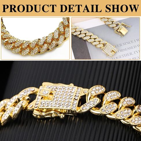 Cuban Link Dog Collar Rose Gold Crystal Studded Luxury Metal Chain Collar with Secure Buckle, Adjustable Jewelry Pet Necklace for Small, Medium, Large Dogs Cats (Rose Gold, 10 Inch) in Saudi Arabia