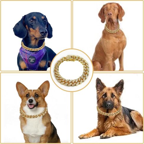 Cuban Link Dog Collar Rose Gold Crystal Studded Luxury Metal Chain Collar with Secure Buckle, Adjustable Jewelry Pet Necklace for Small, Medium, Large Dogs Cats (Rose Gold, 10 Inch) in Saudi Arabia