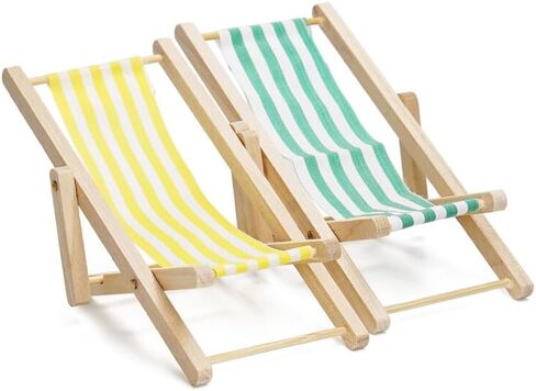 Odoria 1/12 Miniature Beach Chair 2PCS Dollhouse Furniture Association ، أصفر وأخضر in Kuwait