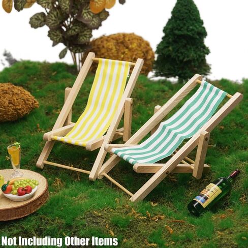 Odoria 1/12 Miniature Beach Chair 2PCS Dollhouse Furniture Association ، أصفر وأخضر in Kuwait