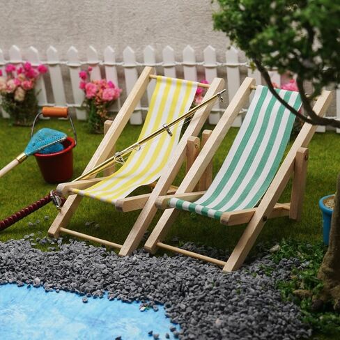 Odoria 1/12 Miniature Beach Chair 2PCS Dollhouse Furniture Association ، أصفر وأخضر in Kuwait
