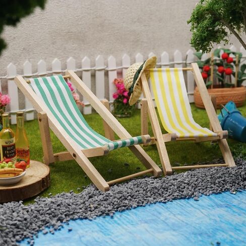 Odoria 1/12 Miniature Beach Chair 2PCS Dollhouse Furniture Association ، أصفر وأخضر in Kuwait