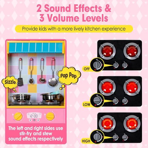 Kids Kitchen Playset, Wooden Pretend Play Kitchen for Kids w/Faucet, Sink, Stove, Oven, Curtains, Cookware, Storage Cabinets, Toddler Role Play Toy Kitchen Set Gift for Girls Boys Ages 3+ in Kuwait