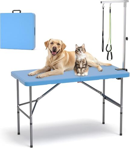 Ynhurenth 49 '' Pet Grooming Table للكلاب الكبيرة ، طاولة الاستمالة المهنية القابلة للطي للكلاب في المنزل مع حلقات مزدوجة/ذراع قابلة للتعديل ، وسعة تصل إلى 330 رطلاً ، والأزرق in Kuwait