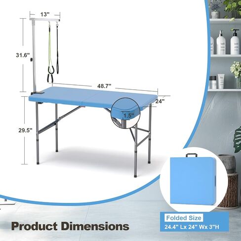 Ynhurenth 49 '' Pet Grooming Table للكلاب الكبيرة ، طاولة الاستمالة المهنية القابلة للطي للكلاب في المنزل مع حلقات مزدوجة/ذراع قابلة للتعديل ، وسعة تصل إلى 330 رطلاً ، والأزرق in Kuwait