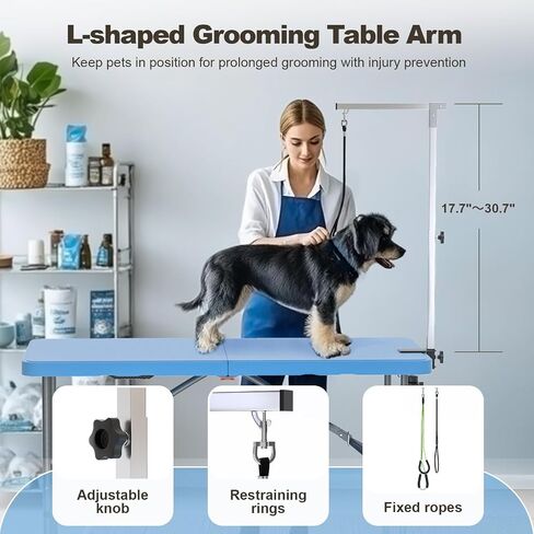 Ynhurenth 49 '' Pet Grooming Table للكلاب الكبيرة ، طاولة الاستمالة المهنية القابلة للطي للكلاب في المنزل مع حلقات مزدوجة/ذراع قابلة للتعديل ، وسعة تصل إلى 330 رطلاً ، والأزرق in Kuwait