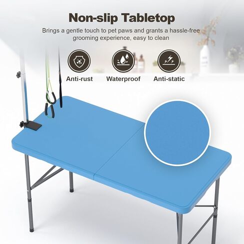 Ynhurenth 49 '' Pet Grooming Table للكلاب الكبيرة ، طاولة الاستمالة المهنية القابلة للطي للكلاب في المنزل مع حلقات مزدوجة/ذراع قابلة للتعديل ، وسعة تصل إلى 330 رطلاً ، والأزرق in Kuwait