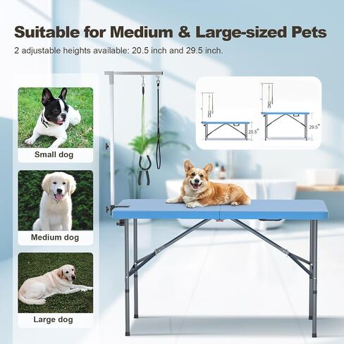 Ynhurenth 49 '' Pet Grooming Table للكلاب الكبيرة ، طاولة الاستمالة المهنية القابلة للطي للكلاب في المنزل مع حلقات مزدوجة/ذراع قابلة للتعديل ، وسعة تصل إلى 330 رطلاً ، والأزرق in Kuwait