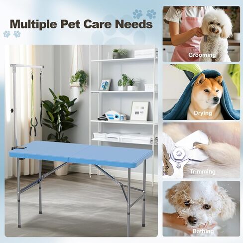 Ynhurenth 49 '' Pet Grooming Table للكلاب الكبيرة ، طاولة الاستمالة المهنية القابلة للطي للكلاب في المنزل مع حلقات مزدوجة/ذراع قابلة للتعديل ، وسعة تصل إلى 330 رطلاً ، والأزرق in Kuwait